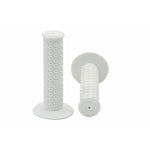 Displayed are a pair of white Kastan Grips, with one standing upright and the other lying flat. These grips feature textured surfaces crafted from era-correct rubber, making them perfect for an RL II build.