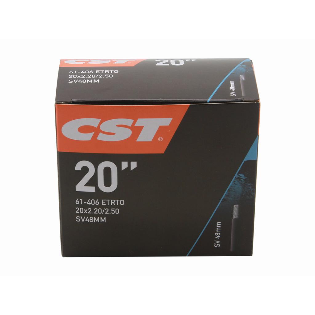 CST 20 Inch Tube / Schrader Valve (Car Valve), with specs 61-406 ETRTO, 20x2.2/2.5, SV48MM; ideal for your bike needs.