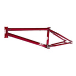 The S&M ATF 20 Inch Frame, made from durable chromoly, stands out against a plain white background with its red color. It showcases responsive geometry and features branding on the front and side, emphasizing its All Terrain capabilities.