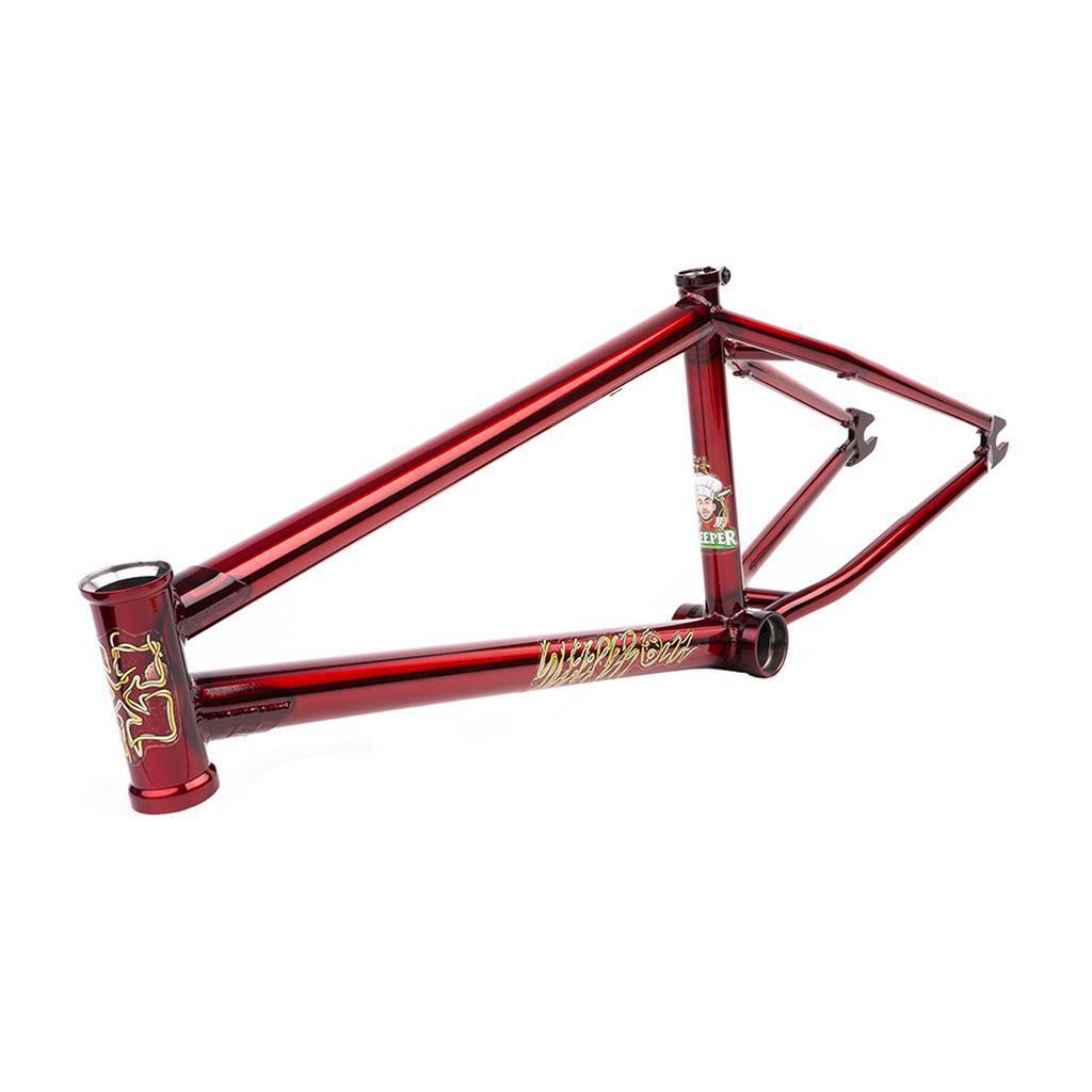 The Fit Bike Co Sleeper (Ethan Corriere) Frame features a red BMX design with white graphics, capturing Ethan Corriere's signature street style, and is depicted on a white background.