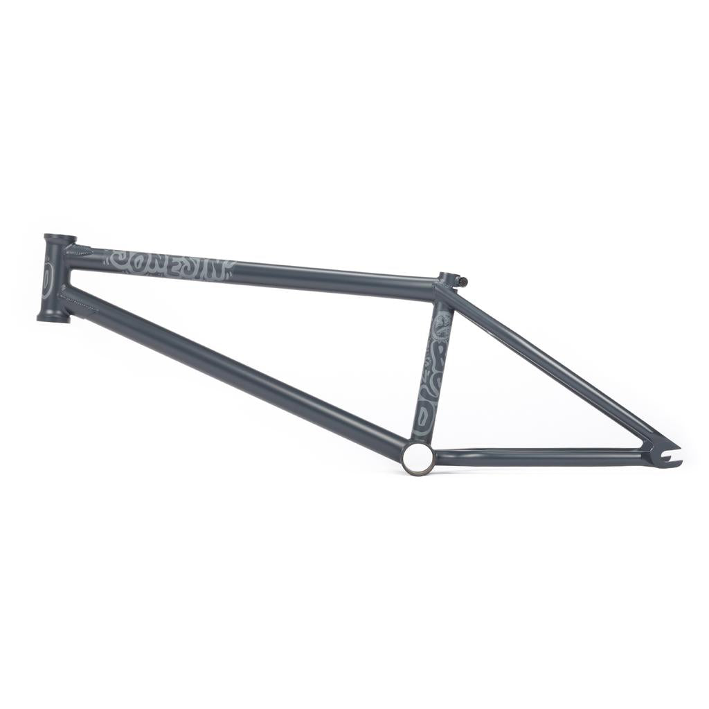 Introducing the 2021 BSD Jonesin Frame, a sleek bicycle design with modern street geometry in an elegant gray on white.