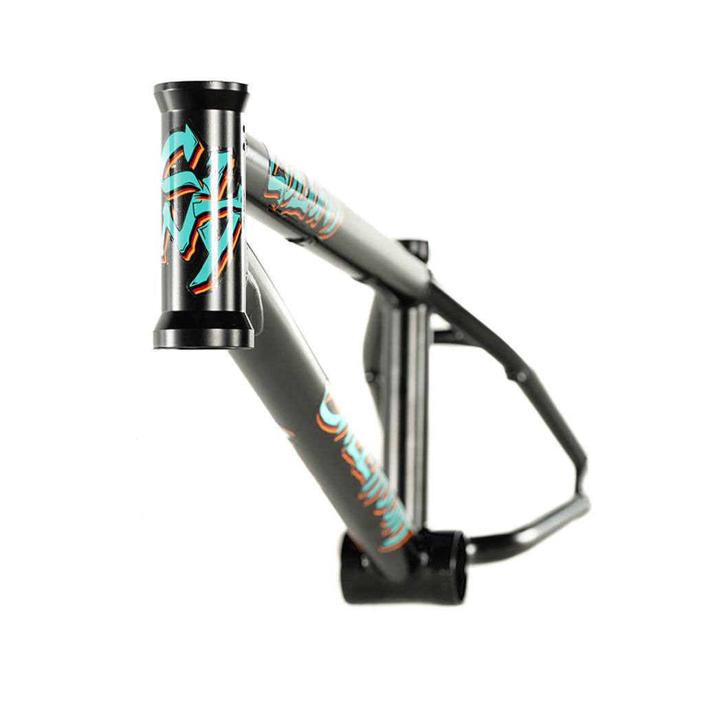 A Colony 2024 Sweet Tooth 16 Inch Frame with a blue and orange design from Colony BMX's Sweet Tooth Range.