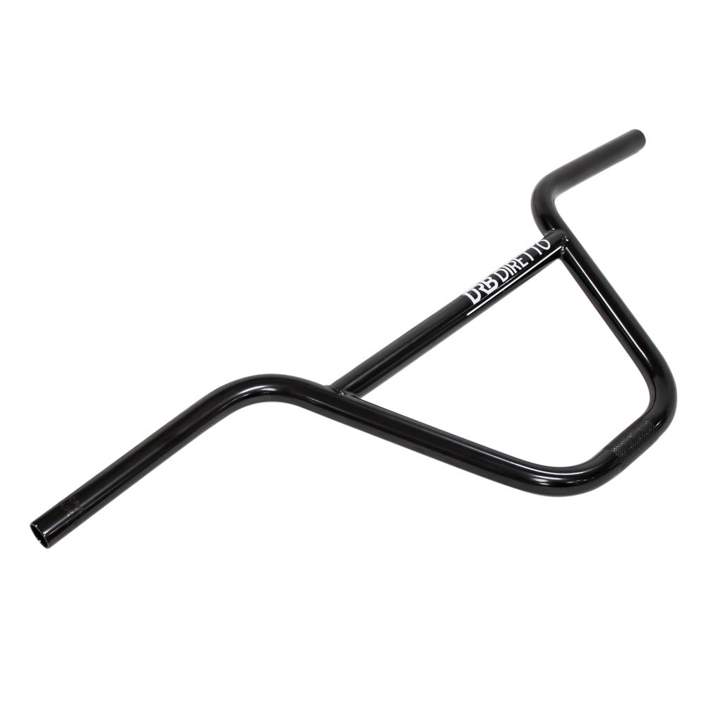 Introducing the DRB Diretto Bars, these sleek BMX handlebars in black stand out with their upward curve and distinct brand logo. Made from heat-treated CrMo, they combine durability and style for every ride.