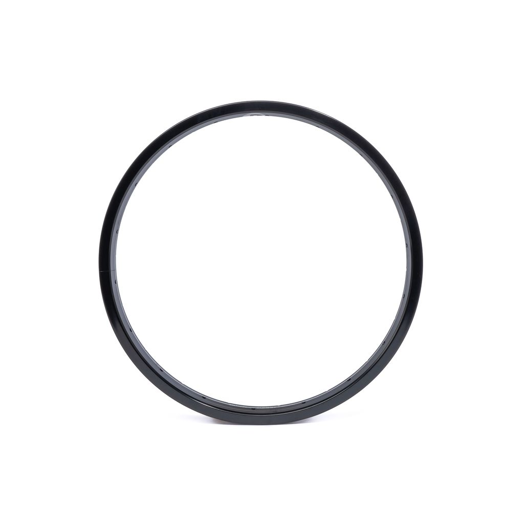 A Saltplus Summit 18 Inch Rim featuring a black circular frame and a transparent center is designed with dent-resistant sidewalls, set against a white background.