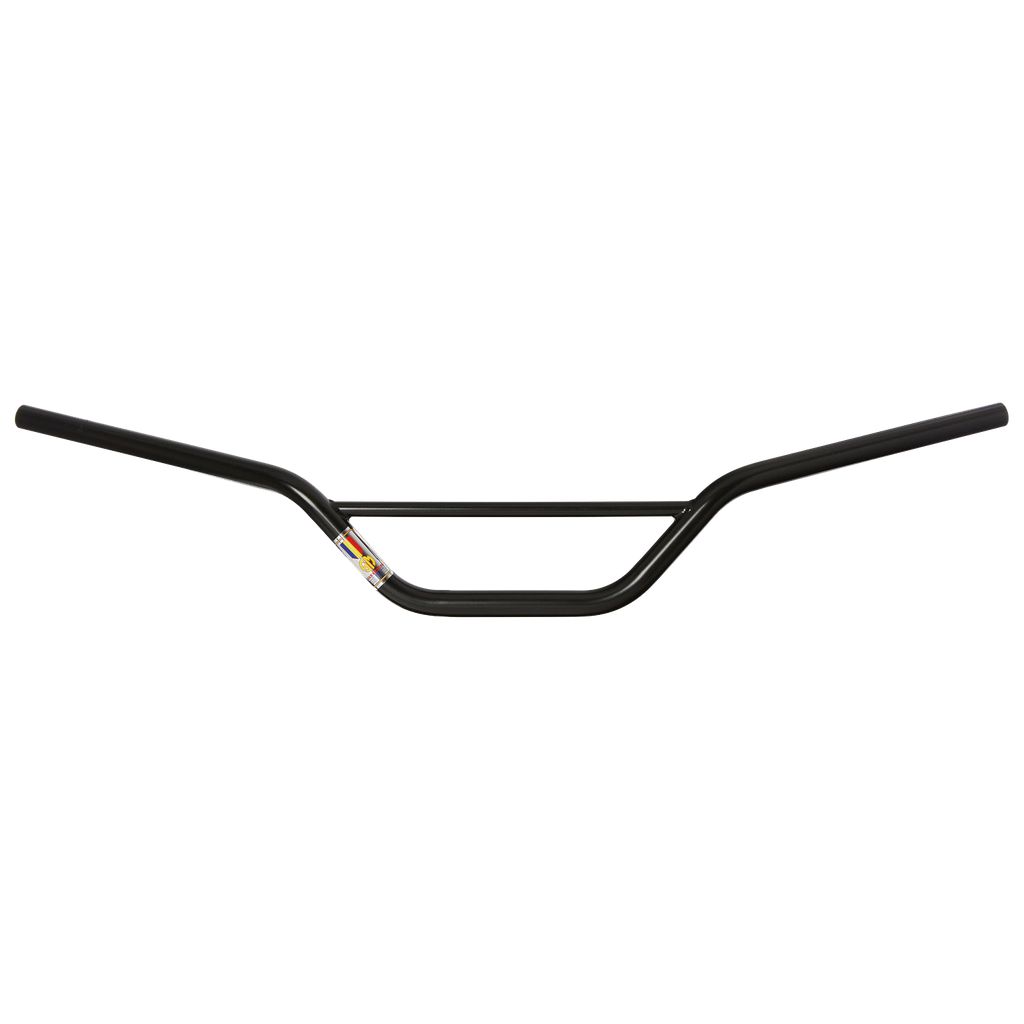 A black S&M Husky High MX Bars BMX bike handlebar with a slight rise in the middle, outward-angled grips, and a design reminiscent of the handlebars found on 1972–1977 Husqvarna Motorcycles.