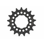 A black, circular CNC machined Chromoly Arise Echo Cog with 14 teeth and evenly spaced holes features engraved Shimano HyperGlide specs.