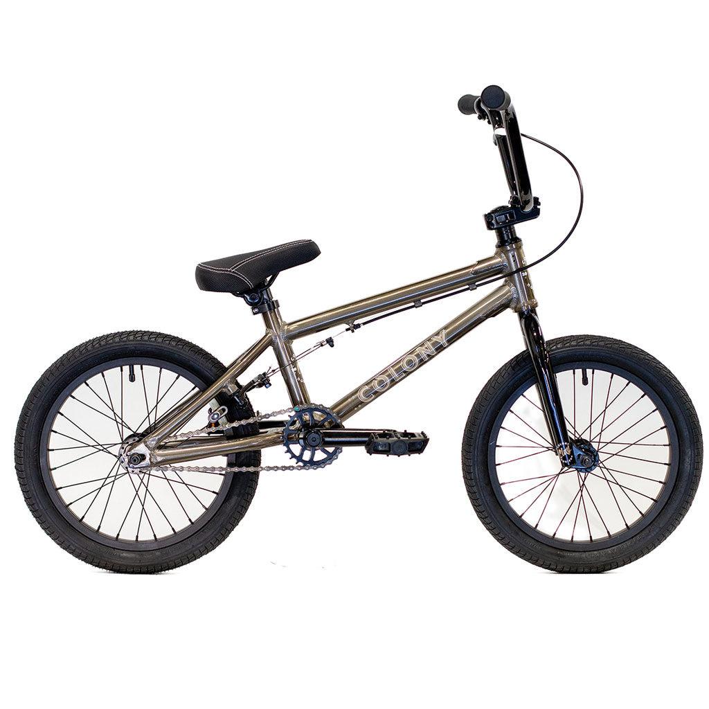 A children's BMX bike featuring a lightweight alloy frame, black handlebars, black seat, and black tires. The brand name "Colony Horizon 16" Freestyle Bike" is proudly printed on the sturdy frame.