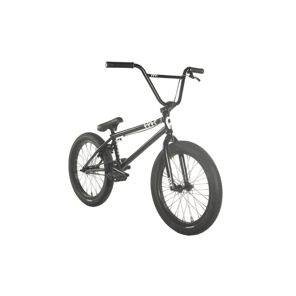 The Cult Gateway 20 Inch Bike features modern geometry with a sturdy frame, thick tires, high handlebars, and comes in black.