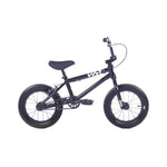 A black kids premium BMX with thick tires, a padded seat, and a "Cult" logo on the frame. This Cult Juvi 14 Inch Bike is showcased against a plain white background.