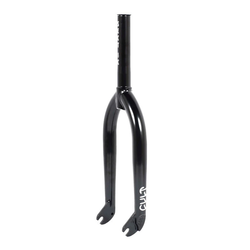 The Cult Sect V4 20 Inch Forks boast black curved legs and a straight steering tube, uniquely designed for BMX bikes with a 32mm offset.