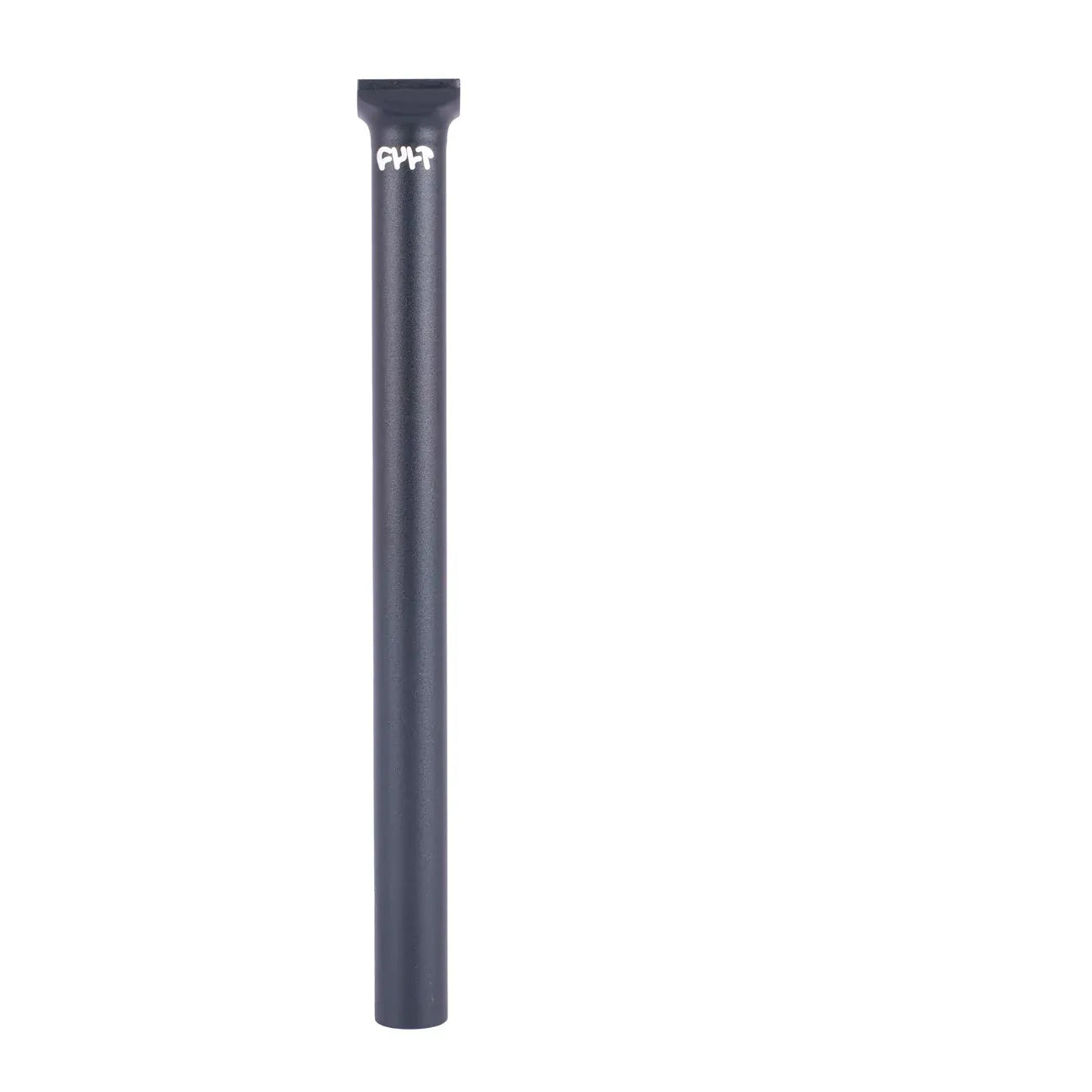 The Cult Pivotal Seat Post, available in Standard and XL, showcases a sleek black cylindrical design made from durable 6061 alloy with a top logo. Ideal for freestyle BMX enthusiasts seeking style and reliability.