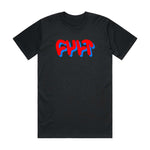 Cult Til The End T-Shirt - A black t-shirt with a relaxed fit, featuring stylized "CULT" in red and blue letters screen printed on the front.