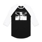 The Cult So Sad V2 Raglan T-Shirt offers a relaxed fit with a vintage-style black and white design, prominently featuring a screen print graphic of teary eyes and the word "Fury" across the chest.