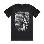 Cult Brainwashed T-Shirt in black showcases a collage of eyes and faces, subtly nodding to the Cult Crew style with "FLUFF" at the bottom.