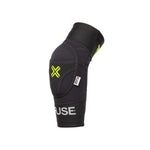 The Omega Elbow Pads, highlighted with green accents, feature a breathable design with protective padding and a flexible fit. Enhanced by an advanced SAS-TEC insert, they provide superior defense for active pursuits.