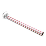 A silver and red MCS Fluted Seat Post featuring a micro adjust bracket for attachment, set against a white background.