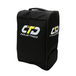 The CTD Kit Bag is a black rectangular carrying bag with the "CTD Industries" logo printed on the front and side. Ideal for track racing gear, it includes a top handle and a zippered bottom compartment specifically designed for helmet storage.