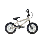 The Colony Horizon 16 Inch Bike, a small silver BMX Freestyle model featuring black handlebars, seat, and tires, is elegantly displayed on a white background.