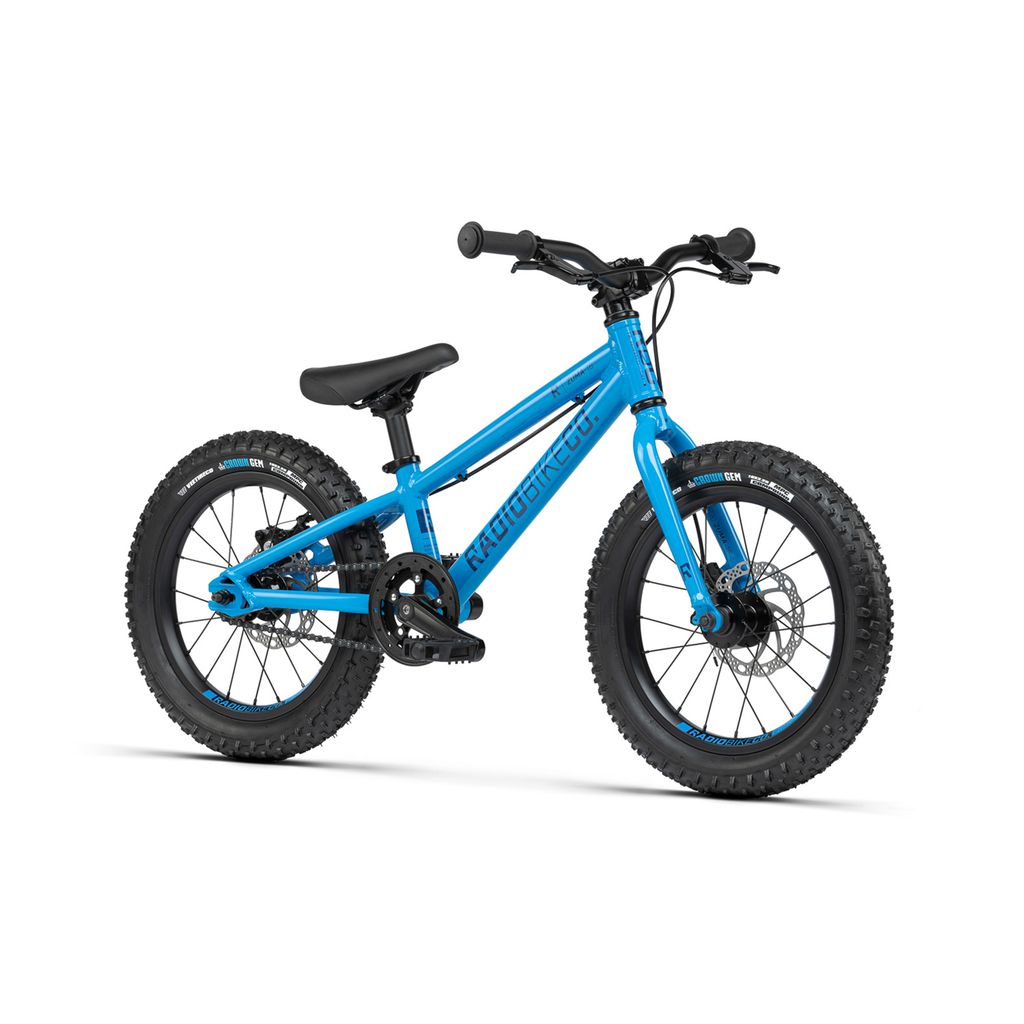 A small blue children's bike from the Radio 16 Inch Zuma Bike range features a sturdy frame, thick off-road tires, and black handle grips, making it a standout in lightweight MTB designs.