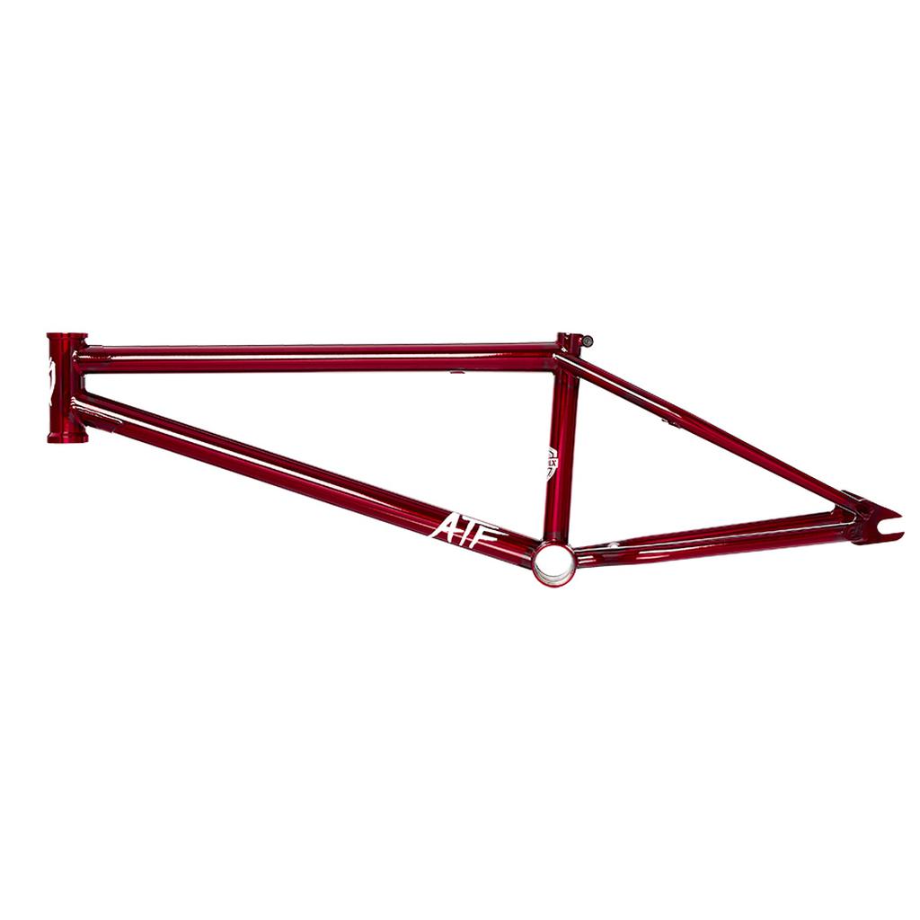 The S&M ATF 20 Inch Frame, with its chromoly construction and minimalist design, is showcased on a white background in an elegant red color.