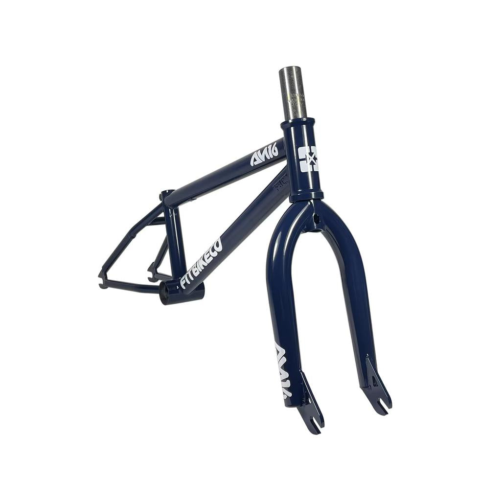 The Fit Bike Co AM 16 Frame & Fork Kit features dark blue decals for young shredders seeking a high-end look.