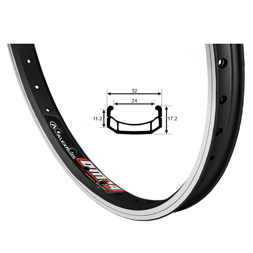 An image of an Alex DM24 Rim 20 Inch (406 mm) with a black rim.