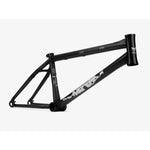 A black Wethepeople Tomorrow Frame bicycle on a white background, featuring brand logos, a reinforced head tube, and sleek BMX design elements.