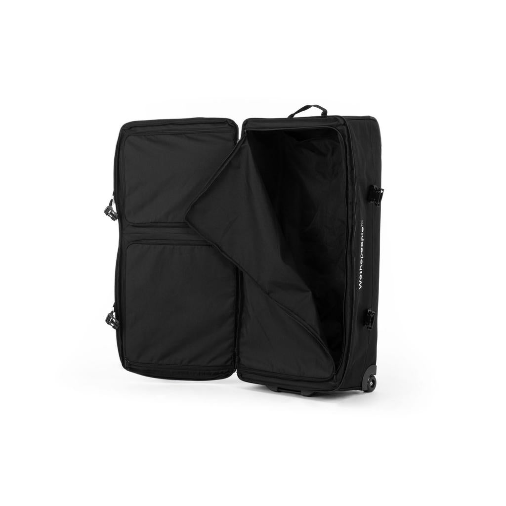 The Wethepeople Travel Bike Bag, featuring a spacious interior and side compartments, is showcased against a plain white background as an airline-friendly luggage option.