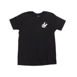 The Fairdale Vanquish T-Shirt showcases a black design with a small white skull and bunny ears on the upper left side.