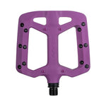 Introducing the Funn Taipan Pedals: these purple flat pedals feature black pins and a central spindle for improved traction and durability.