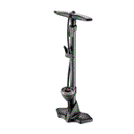 The Beto Floor Pump Air Attack is a black floor pump featuring a pressure gauge at the base, a hose, a T-shaped handle, and a Universal Smart Head for seamless tire fitting.