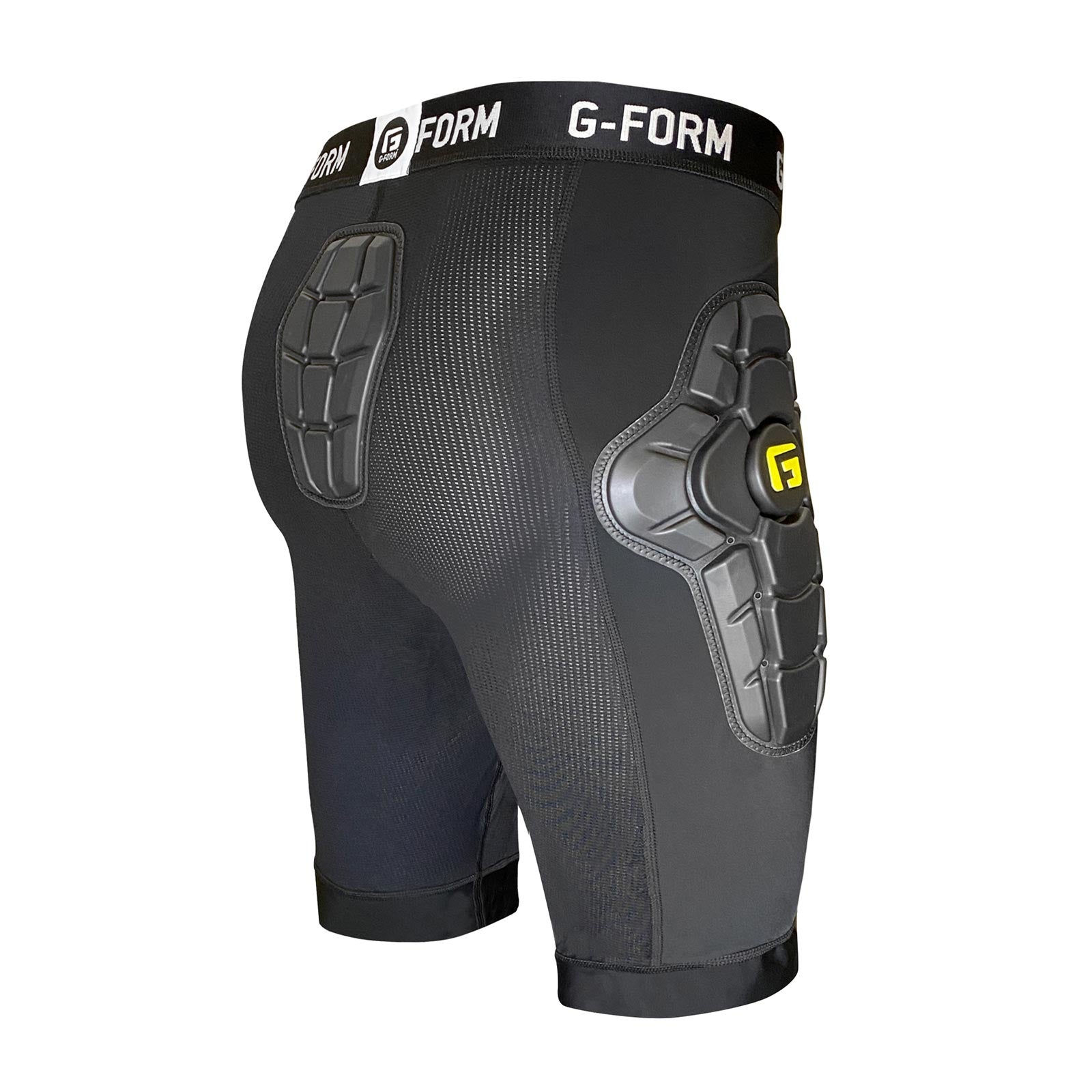 The G-Form EX-1 Bike Short Liner offers exceptional impact protection with textured cushioning on the hips and tailbone, making these black padded compression shorts ideal for multi-sport use.