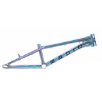 The Radio Raceline Helium 2025 Pro XXL Frame is a metallic blue marvel with hydroformed 6061 alloy tubing. "Radio" stands out on its glossy surface. Designed without wheels or handlebars, it features the Sliding Dropout Disc System for peak performance and versatility.