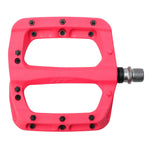 HT PA03A red flat bicycle pedal featuring replaceable SAP pins and a metal spindle on the right side.