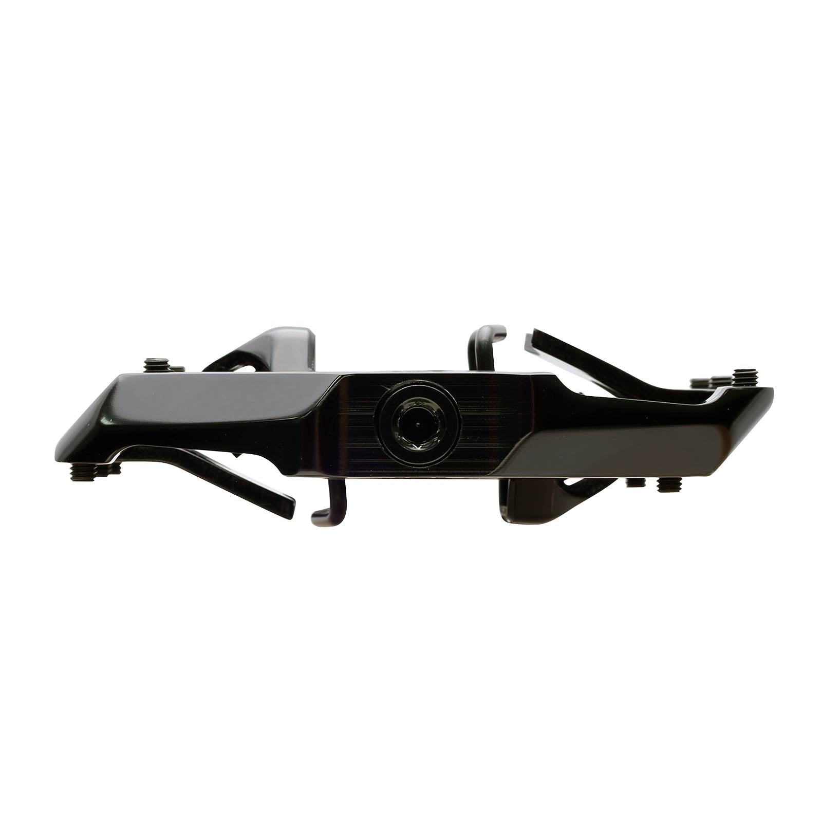 Black bike saddle rail clamp compatible with HT X3 Clip In Pedals, featuring a central adjustment knob, displayed on a white background.