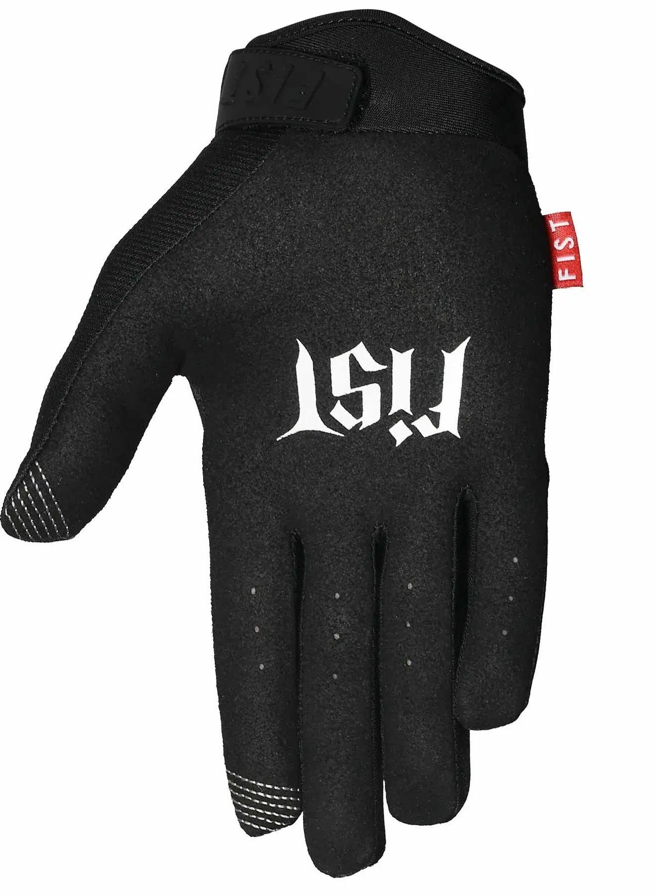 The Fist Dove Glove features a black design with "LSU" text in white on the back, a red "FIST" tag on the wrist, and reinforced stitching on the fingers and thumb. This glove is designed for extended comfort with its lightweight construction and breathable material.