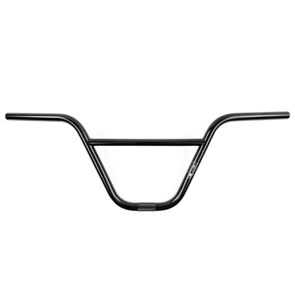 The Kink Rex Bar, a black bicycle handlebar made from durable 4130 chromoly steel, features a seamless crossbar connection.