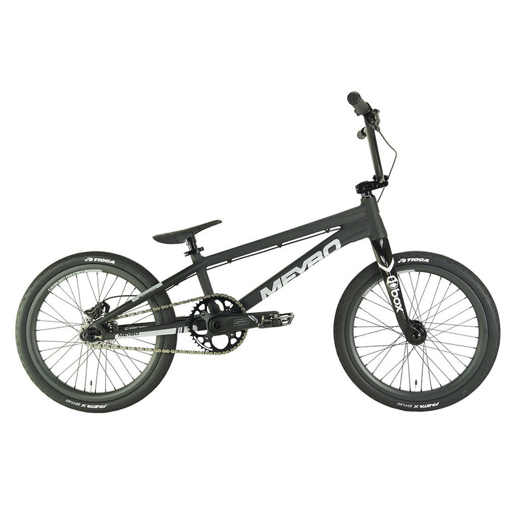 A black Meybo 2024 Patron Pro 21.5 BMX race bike on a white background with SD carbon fibre rims.