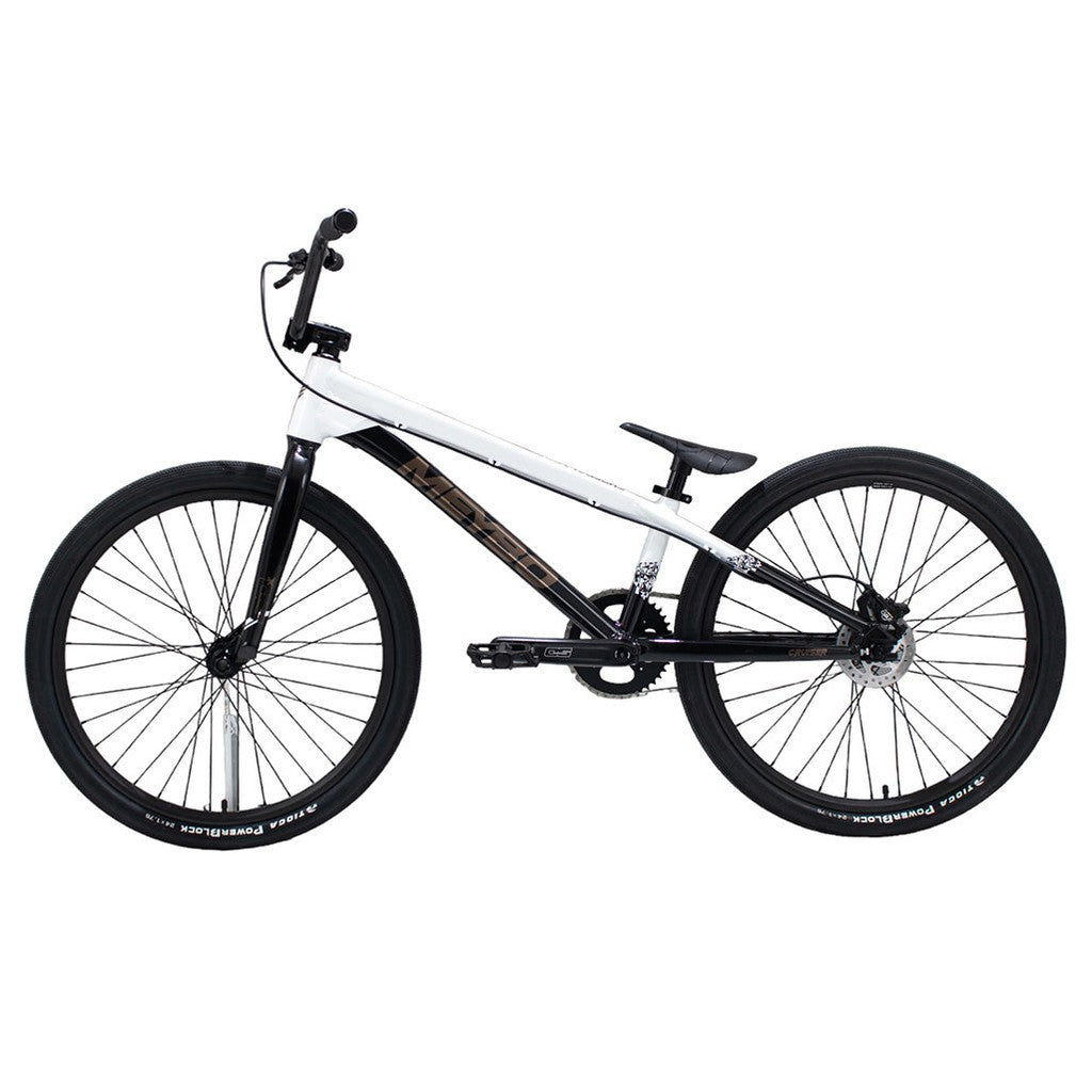 A white and black Meybo 2024 Superclass Pro Cruiser Bike on a white background.