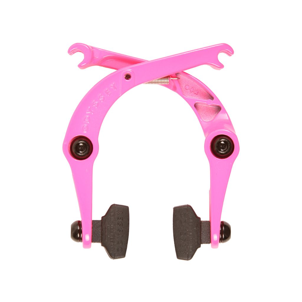 The Odyssey Springfield Brakes offer a pink, affordable option, complete with two black brake pads and a small spring mechanism, featuring the reliable Springfield Lever for optimal control.