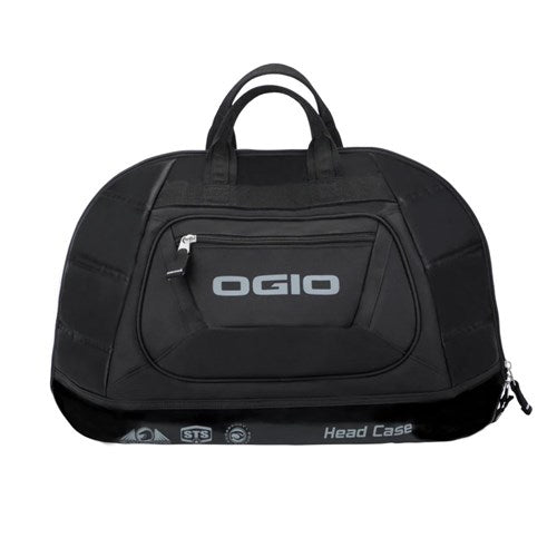 The Ogio Head Case Helmet Bag, in black with a zippered front pocket and dual sturdy handles, provides stylish protection for your gear on the go.