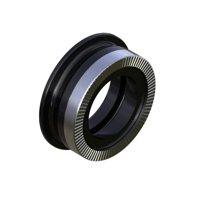 A black and metallic Onyx Ultra HG 15mm End Cap with a cylindrical shape and grooved surface, typically used in industrial applications.