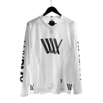 The LUXBMX Race Jersey White V2 features a bold black logo on the front and is displayed on a black hanger with a plain white background.