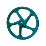 Peregrine Master Graphite 20 Inch Wheel Set featuring a green five-spoke wheel with a central metal bearing, showcased on a white background.