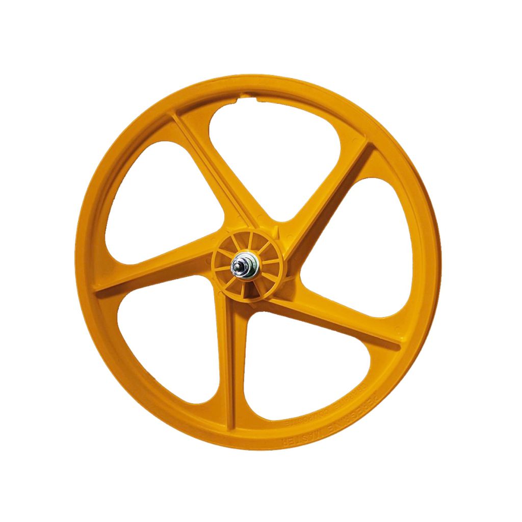 Peregrine Master Graphite 20 Inch Wheel Set featuring a yellow plastic wheel with five spokes and a metal axle.