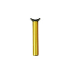 The Pivotal Seat Post 25.4 x 150mm, featuring a gold metallic elongated design with a curved black top and resembling a small component, is isolated on a white background. Available in various colors, this item could be an essential piece in your toolkit.