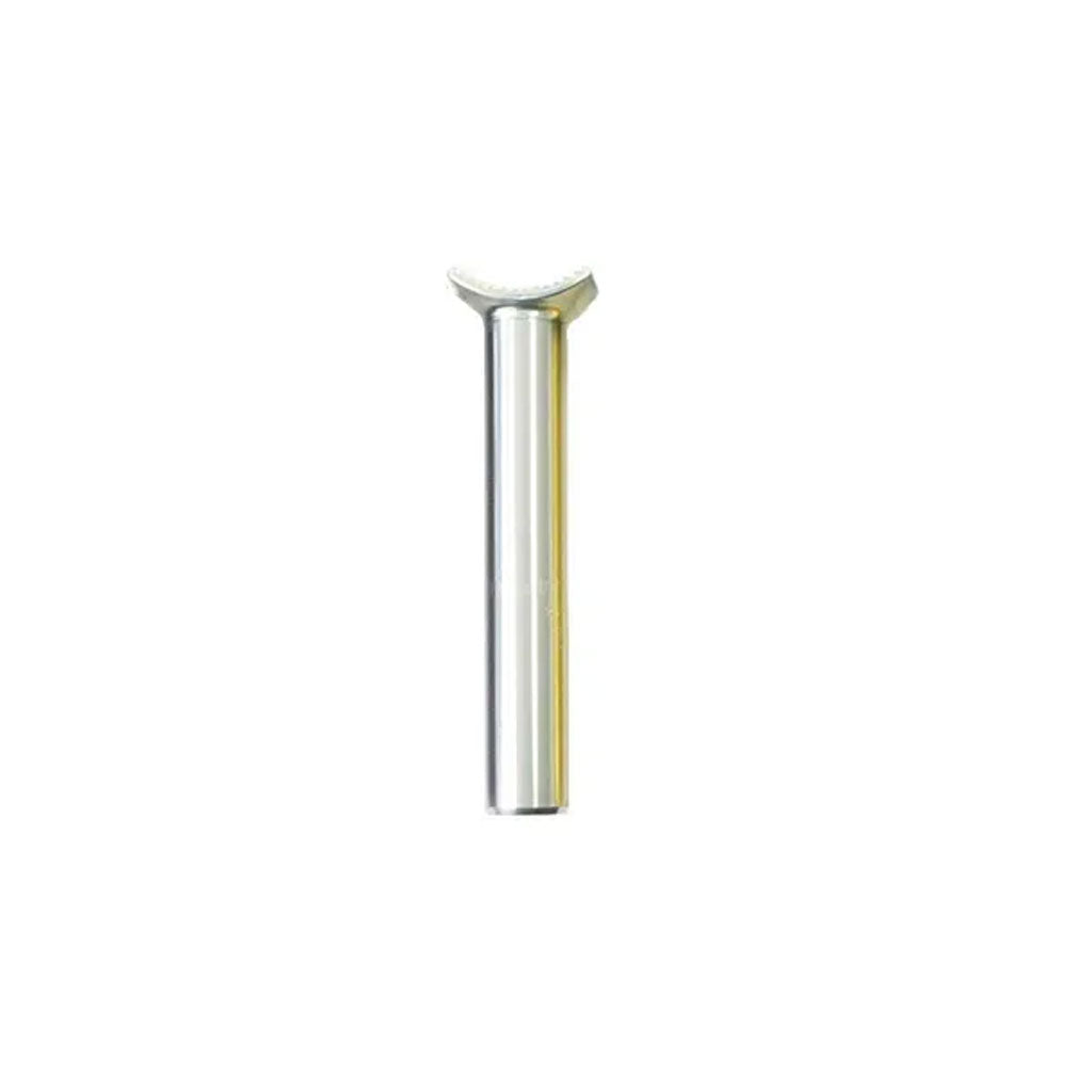 A metallic cylindrical object with a notched top, offered in various colors and equipped with a pivotal seat post, is the Pivotal Seat Post 25.4 x 150mm.