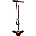 The QBP Air Elite Digital Gauge Floor Pump, featuring a T-shaped handle and attached hose, stands upright for efficient high-pressure inflation, making it an essential tool for any cyclist.