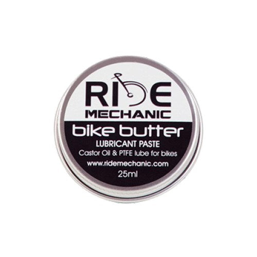 A 25ml tin of Ride Mechanic Bike Butter lubricates bikes with castor oil and PTFE, making it perfect for maintaining gear cables and preventing corrosion.