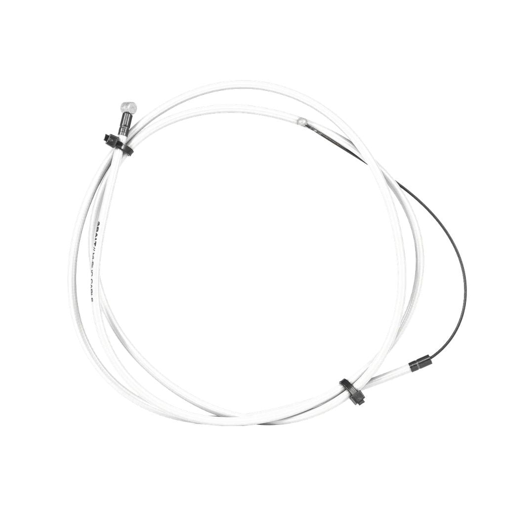 A Salt Am Slick Brake Cable with black fittings on both ends. The partially extended, poly-slip coated stainless slick inner cable showcases its flexibility and structure.